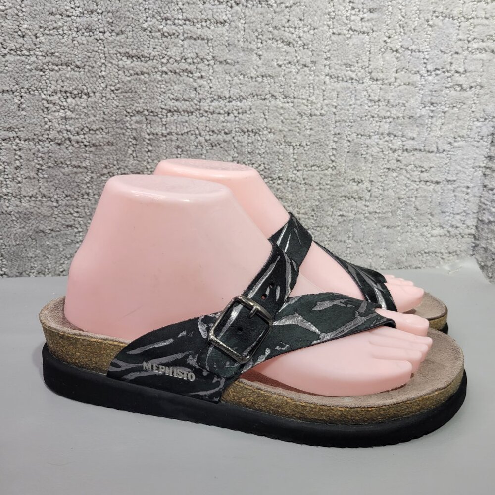 Mephisto Helen Metallics Womens Size US 7 Black Napoli Leather Air Relax Sandals